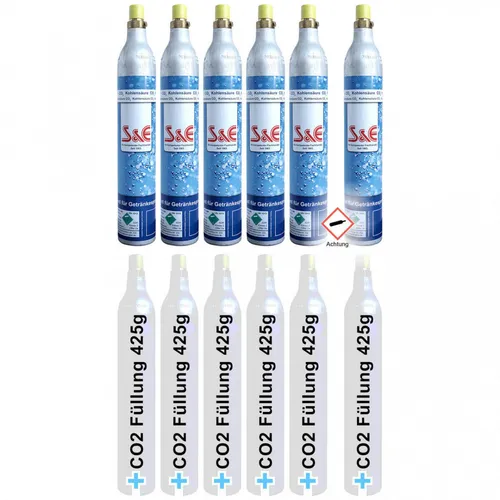6x CO2 Reserve-Zylinder für 425g - Ideal für Wassersprudler - Hochwertige CO2-Zylinder für bis zu 60l Sprudelwasser, kompatibel mit gängigen Wassersprudlern. Bequemer Zylindertausch via DHL und abgefüllt in Deutschland!