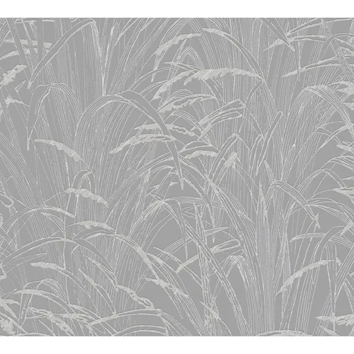 A.S. Création Hygge Tapete Pampasgras Grau Silber Metallic - Premium Vliestapete mit skandinavischem Pampasgras-Muster und Metallic-Effekt, ideal für stilvolle Wohnräume - Made in Germany, 10,05 m x 0,53 m.