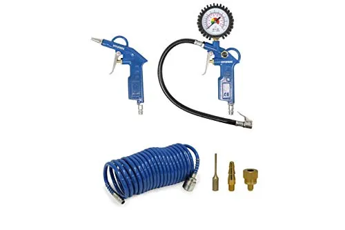 HYUNDAI Kompressor Zubehör SET ACZ55902 (Druckluft Zubehör SET, 6-teilig, bestehend aus Spiralschlauch, Reifenfüller, Ausblaspistole, Adapterset)