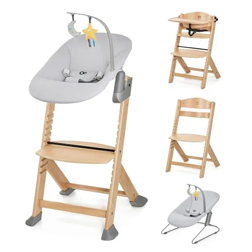 Kinderkraft ENOCK Kinderhochstuhl mit Babyliege CALMEE - Multifunktioneller Hochstuhl, der mit Ihrem Kind von 6 Monaten bis 10 Jahren wächst. Ergonomisch, leicht zu reinigen und aus hochwertigem Buchenholz, ideal für Essen, Spielen und Lernen.