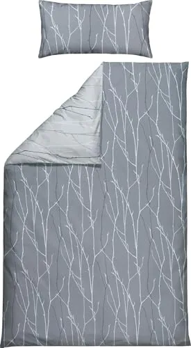 REDBEST Wendebettwäsche Microfaser-Satin grau 155x220 cm - Stilvolle Wendebettwäsche im modernen Grafik Design, aus 100% Polyester. Pflegeleicht, waschbar bis 60°, ideal für angenehme Nächte.