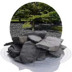 Schiefer Ziersplitt schwarz 40 - 70 mm - 25 kg Sack - Sonstige Tischdekoration, hitze- und frostbeständig, ideal für stilvolle Garten- und Landschaftsgestaltung mit einzigartigem Farbspiel.