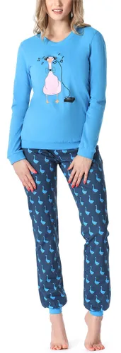 Merry Style Damen Schlafanzug Damen Schlafanzug Zweiteiler lang Pyjama Langarm Lange Hose mit Muster MS10-167 (Blau Gans, XL)