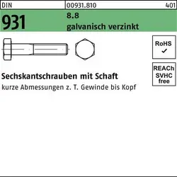 Reyher 931 6kt. Schrauben M 8x160 galv. verzinkt - 100 Stück hochwertige Schrauben, ideal für Bauprojekte, mit 8 mm Gewinde und 160 mm Länge, gefertigt in Deutschland.