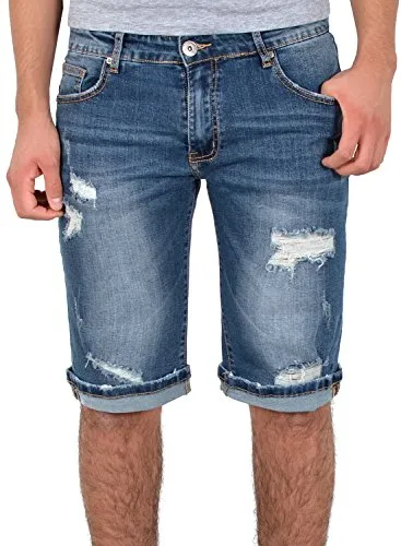 ESRA Jeansshorts Herren - Stretch Jeans Shorts für den Sommer - Herren-Shorts mit elastischem Bund und Destroyed-Effekten, ideal für lässige Sommerlooks. Bequemes Tragen durch Stretchmaterial und 5-Pocket-Design.