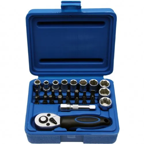 Kleine Steckschlüsselsatz MINI Knarrenkasten Nusskasten Schraubenschlüssel Bit/Bitsätze Stecknüsse 1/4"-Antrieb - Chrom-Vanadium-Stahl - 28-tlg Inkl. robuste Kunststoffbox