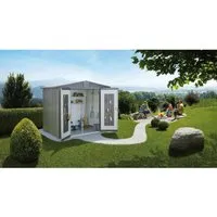 Biohort Gerätehaus Europa 3 - Dunkelgrau, B244/H203/T156 cm - Hochwertiges Gartenhaus aus feuerverzinktem Stahlblech mit 20 Jahren Garantie gegen Korrosion, inklusive umfangreicher Grundausstattung für optimale Organisation Ihrer Gartengeräte.