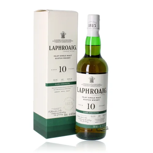 Laphroaig 10 Jahre - Cask Strength - Batch No. 17 - Single Malt Whisky - Exklusiver Islay Single Malt Whisky, torfig und rauchig mit maritimen Noten. 10 Jahre in Bourbon Barrels gereift, abgefüllt in Fassstärke mit 58,3 % Vol.