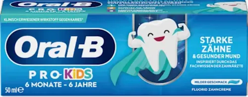 Oral-B Pro Kids Zahncreme 0-6 Jahre 50ml - Zahnpasta für Kinder von 6 Monaten bis 6 Jahren, von Zahnärzten inspiriert, schützt vor Karies und fördert gesunde Zähne.