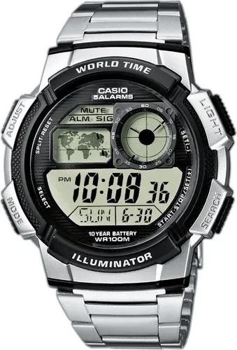 Casio AE-1000WD-1AVEF Herren Digitaluhr aus Edelstahl mit Weltzeitfunktion und LED Light