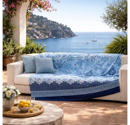 Wohndecke Granfoulard/Dekotuch von Bassetti Paraggi - 180 x 270 cm - Bassetti Granfoulard Paraggi in Blau – vielseitig einsetzbar als dekorativer Couchüberwurf, stilvolle Tischdecke oder leichte Gardine. Ideal für einen frischen Wohnstil und schützt gleichzeitig deine Möbel.