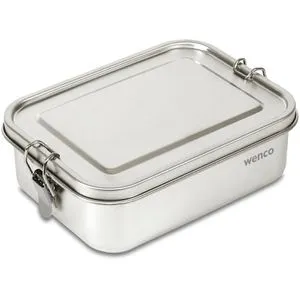 wenco Lunchbox 555661, aus Edelstahl mit Bügelverschluss - Praktische Brotdose aus 18/8 Edelstahl mit herausnehmbarem Trennsteg. Auslaufsicher dank Silikondichtung und spülmaschinengeeignet. Ideal für den Transport von Lebensmitteln, auch für flüssige Speisen.