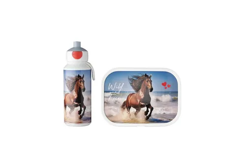 Mepal CAMPUS Lunchset - Wild Horse - Brotdosen-Set mit Pop-Up Trinkflasche und Bento-Einsatz, ideal für abwechslungsreiche Pausensnacks in Kindergarten und Schule. Auslaufsichere Flasche für müheloses Trinken.