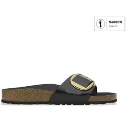 BIRKENSTOCK Madrid Big Buckle 1022650, Sandalen - 37 EU - Damen Slides mit goldener Maxischnalle, anatomischem Kork-Latex-Fußbett und EVA-Sohle für optimalen Komfort. Hergestellt in Deutschland aus schwarzem Lackleder.