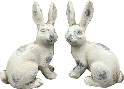 finehomegarden Hase Valo Osterfigur Creme 2Fsort. Vintage Polyresin 11x6cm H15cm Skulptur Ostern