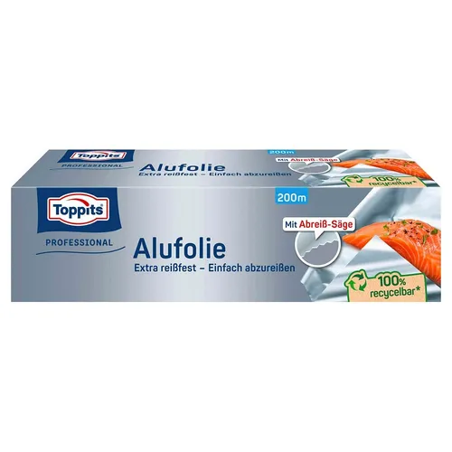 Toppits Alufolie 200 m – Hochwertige Alufolie für vielseitige Anwendungen - Alufolie, 200 m Länge, ideal zum Frischhalten und Kochen. Perfekt für Grillpartys und die Küche!