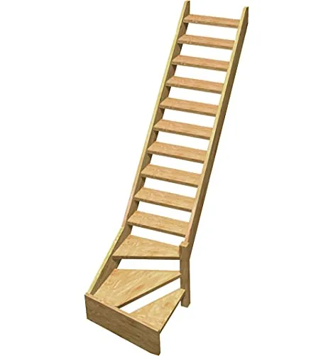 Kordo Treppe 1/4 Gewendelt Rechts Fichte Normandie - Innentreppen - Raumsparende und individuell gestaltbare Treppe aus roher Fichte, ideal für komfortable Innenräume.