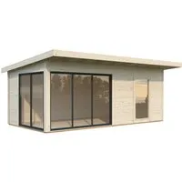 Modernes Gartenhaus Andrea 17,1 m² mit Schiebetür - Gartenhaus aus unbehandelter nordischer Fichte, ideal für stilvolle Gärten. Mit modernem Schiebetürdesign und großzügiger Nutzfläche von 17,9 m².