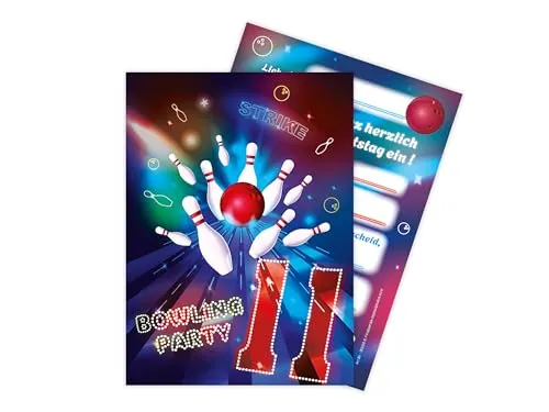 LIMONIA Einladungskarten Bowling zum 11. Kindergeburtstag Jungen Mädchen Einladungen Kegeln, Einladungskarten zum 11. Geburtstag Bowling