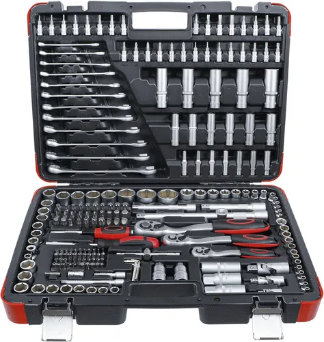 BGS Diy 15216 Steckschlüssel-Satz 216-tlg. - Werkzeug-Set mit umfangreicher Ausstattung für Profis und Hobby-Handwerker. Enthält hochwertige Chrom-Vanadium-Stahlteile und vielseitige Adapter für jede Schraubaufgabe.