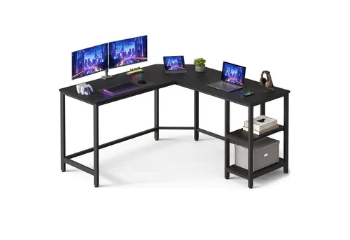 VASAGLE L-förmiger Schreibtisch, 138 x 138 cm - Schreibtisch in L-Form mit 2 Ablagen, ideal für platzsparendes Arbeiten und modernes Home Office.