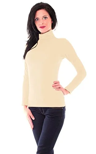 Easy Young Fashion - Damen Thermo Mikrofaser Langarm Rollkragen Shirt - Rolli Unterziehshirt Skinny Fit 3253 - Vanille M