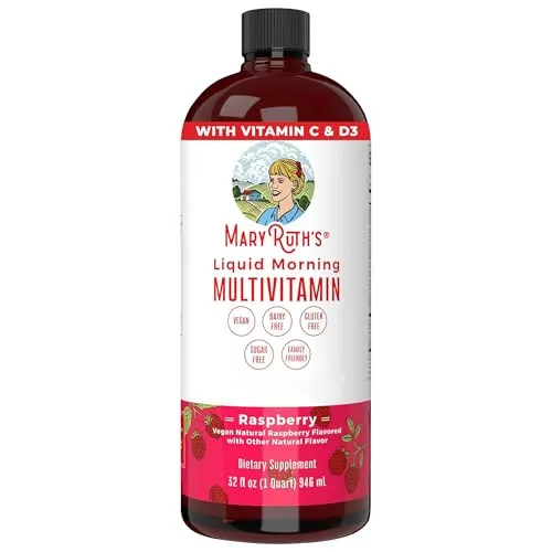 MaryRuth's, Liquid Morning Multivitamin Essentials+, 946ml, breites Spektrum an Vitaminen je Dosis, Himbeerengeschmack, Vegan, Glutenfrei, Sojafrei, GMO frei