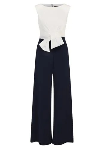 Vera Mont Damen Jumpsuit mit weitem Bein Dunkelblau/Weiß - Eleganter Jumpsuit für Damen mit weitem Bein und Bunddetail, ideal für besondere Anlässe oder den Alltag.