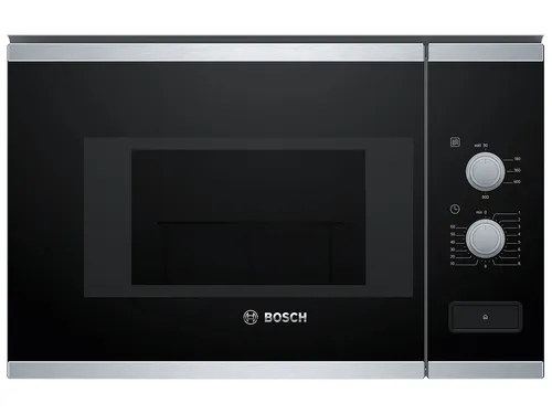 Bosch BFL520MS0 Einbau-Mikrowelle Edelstahl - Mikrowelle mit 800 Watt und 5 Leistungsstufen, ideal für einfache Reinigung und platzsparenden Einbau in Hänge- und Hochschränke. Garraumvolumen von 20 Litern.