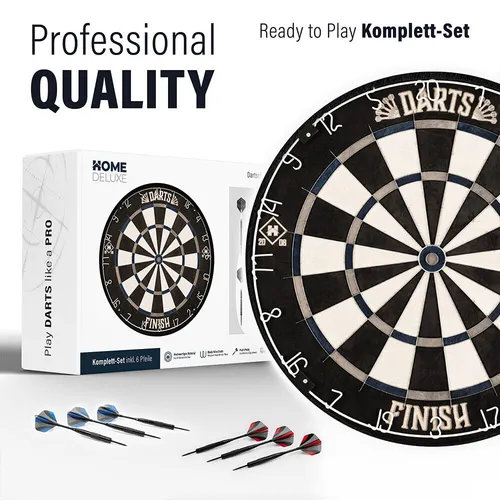 HOME DELUXE Dartscheibe FINISH - Komplettset mit Dartpfeilen - Zielscheiben in Grau, 45,1 x 45,1 cm, aus hochwertigem Sisal für langlebigen Spielspaß und präzises Dartspielen.