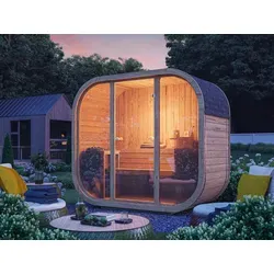 Fjordholz Fass-Sauna Modell Luxe-2 Premium - Exklusive Fass-Sauna Luxe-2 aus hochwertigem Thermoholz, ideal für kleine Gärten. Genießen Sie entspannende Saunagänge mit Blick ins Freie – gefertigt für langlebige Freude.