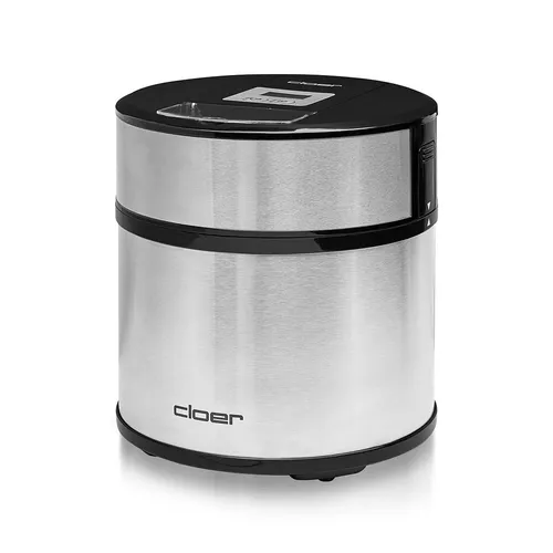 Eismaschine Cloer-9959 - Silber, 1,5L - Die Cloer 9959 Eismaschine ermöglicht die einfache Zubereitung von Sorbets und Eiscreme zu Hause. Mit einem Fassungsvermögen von 1,5 Litern und einem LED-Display ist sie perfekt für mehrere Portionen. Rutschfeste Gummifüße sorgen für Stabilität.