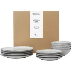 Broste Copenhagen Nordic Sand Tafelset 12tlg. - Einzigartiges Geschirrset - Services: 12-teiliges Steingut Geschirrset, inspiriert von skandinavischen Stränden, jedes Stück ist ein handgefertigtes Unikat mit variierenden Sandtönen.