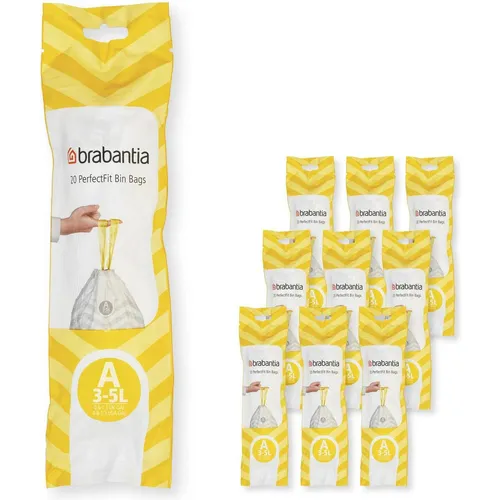 Brabantia Müllsäcke Größe A 3 l PerfectFit - 200 Stück - Müllsäcke für Brabantia-Körbe, perfekt passend und robust. Mit Farbcodierung für einfache Auswahl und starkem Kordelzug für ästhetische Ordnung.