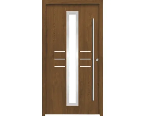 Splendoor Haustür HESTIA Aluminium 1100x2100 mm - Golden Oak - Hochwertige Aluminium-Haustür in Golden Oak, DIN Rechts, mit Polyurethankern für optimale Dämmung. Ideal für stilvolle Eingänge und hohe Sicherheit.