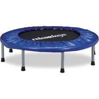 relaxdays Fitnesstrampolin Indoor Trampolin Ø 95 cm, blau - Hol Dir Dein effektives Ganzkörper-Workout nach Hause! Das kompakte Indoor-Trampolin fördert Ausdauer und Koordination und passt ideal in kleine Wohnungen. Mit klappbarem Rahmen und rutschfesten Füßen für sicheren Stand.