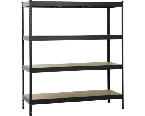 SCHULTE Regalwelt Schwerlastregal XXL mit 4 MDF-Böden - Robustes Schwerlastregal in Schwarz für hohe Ansprüche. Mit einer Traglast von 250 kg pro Boden und einem Gesamtvolumen von 1.000 kg ist es ideal für Keller, Garage, Werkstatt oder Lager geeignet.