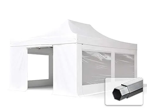 TOOLPORT 4x6m Aluminium Faltpavillon inkl. 4 Seitenteile, weiß - Pavillon für flexible Einsätze, 100% wasserdicht und 5-fach höhenverstellbar. Ideal für Garten, Events oder Gastronomie, mit robustem Aluminiumgestänge und leichtem Aufbau.