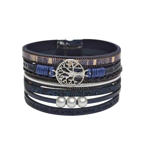 Karma NH10595353_blau Wickelarmband Lebensbaum Blau PU Leder Armband Damenarmband Lederarmband modern (Blau)