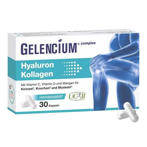 Gelencium Hyaluron Kollagen hochdosiert mit Vitamin C Kapseln - Kollagen-Präparate mit hochdosiertem Hyaluron, Vitamin C und Mangan für gesunde Knochen, Knorpel und Muskeln – ohne Magnesiumstearat und Farbstoffe.