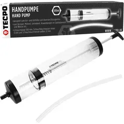 TECPO Handpumpe 500 ml für Motoröl und Flüssigkeiten - Praktische TECPO Handpumpe mit 500 ml Fassungsvermögen, ideal zum Ein- und Umfüllen von Motoröl, Getriebeöl und anderen Flüssigkeiten. Ausgestattet mit T-Griff und transparentem Schlauch für einfache Handhabung.