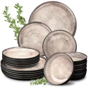 MoritzundMoritz Tafelservice Vida - 36-teiliges Porzellan-Set für 12 Personen, spülmaschinen- und mikrowellengeeignet, elegantes Design in Beige
