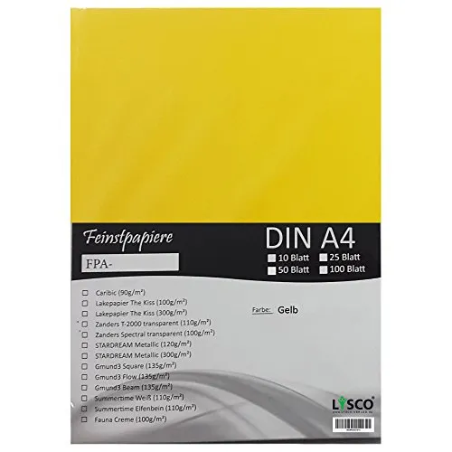 GMUND Transparentpapier DIN A4 Farbe Gelb / LYSCO® Feinstpapierset mit 100 Blatt Inhalt (FPA-120) - bedruckbar, sehr gute Qualität, für Einladungen, als Einlegeblätter für Alben, Fotoalben, Fensterbilder, Bastelarbeiten uvm.