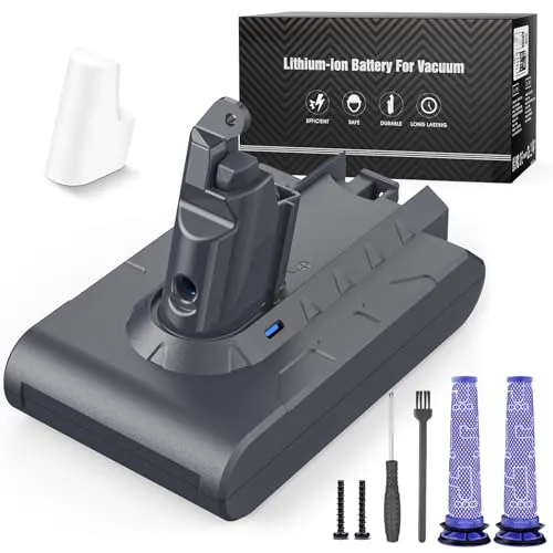 Keenstone V6 6500mAh Akku für Dyson V6 DC62, Ersatzakku für Dyson DC58 DC59 DC61 Animal DC72 DC74 SV03 SV05 SV06 SV07 SV09 Staubsauger + 2pcs Filter