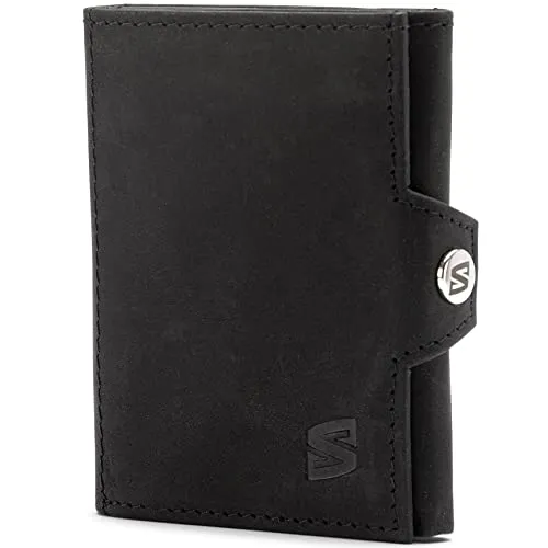 SERASAR | Leder Geldbörse Herren [Genius] mit RFID Schutz | Schwarz | Echtleder | Schein- und Münzfach | Inklusive Geschenkschachtel | Tolle Geschenkidee | Leather Wallet for Men | Geldbeutel Männer