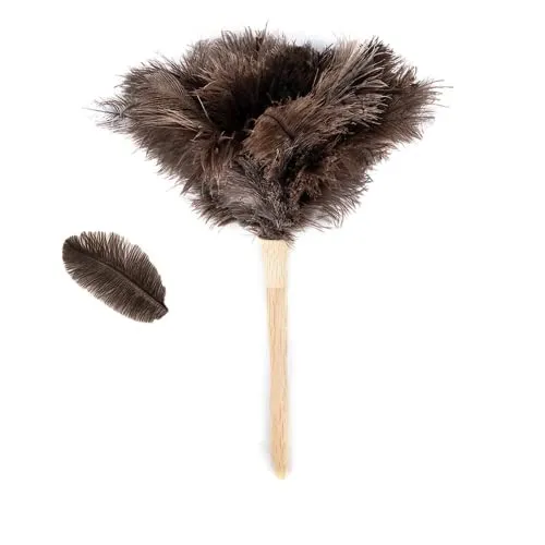 Staubwedel mit Straußenfedern, zur Reinigung von Federn, flauschig, natürlich, echte Straußenfedern mit Holzgriff und umweltfreundlichem, wiederverwendbarem Straußenfeder-Staubwedel (Länge 40 cm)