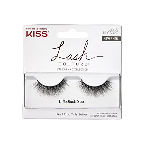 KISS Lash Couture Faux Mink "Little Black Dress" – Künstliche Wimpern mit Faux-Mink Effekt, Voluminöse Fake Lashes, Wiederverwendbare Strip Lashes mit weichem Wimpernband, Schwarz