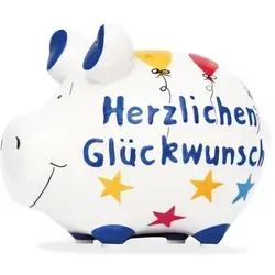 Spardose Herzlichen Glückwunsch Keramik Weiß - Elegante Spardose in Herzform aus hochwertiger Keramik, ideal für Geschenke und persönliche Sparziele. Ein schöner Hingucker für jedes Zuhause.