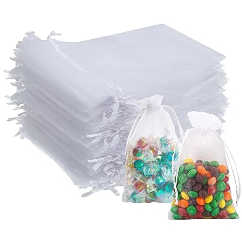 Transparente Organza-Beutel, 50 Stück, 13 x 18 cm, mittelgroße Organza-Geschenkbeutel, Hochzeitsbeutel mit Kordelzug, Schmuck-Geschenkbeutel für Hochzeit, Party, Festival, Spiel (weiß)