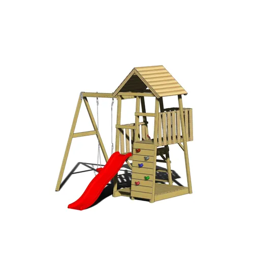 Wendi Toys Spielturm Panda - Kletterspielturm für Kinder von 4 bis 10 Jahren, mit vielen Extras und Rückzugsmöglichkeiten unter der Veranda – perfekt für Spaß und Abenteuer im Freien.